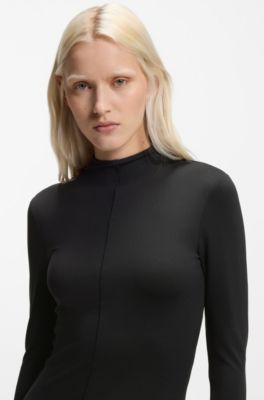 Robe longue pr&egrave;s du corps &agrave; petit col montant, Noir