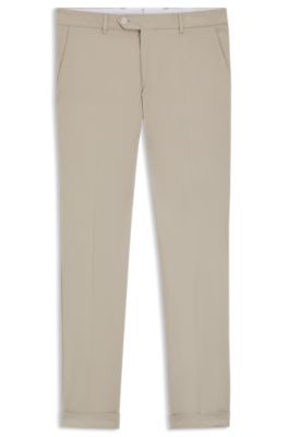 Washable slim-fit trousers in stretch cotton, Khaki