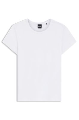 Camiseta slim fit de algod&oacute;n y seda con logo bordado, Blanco