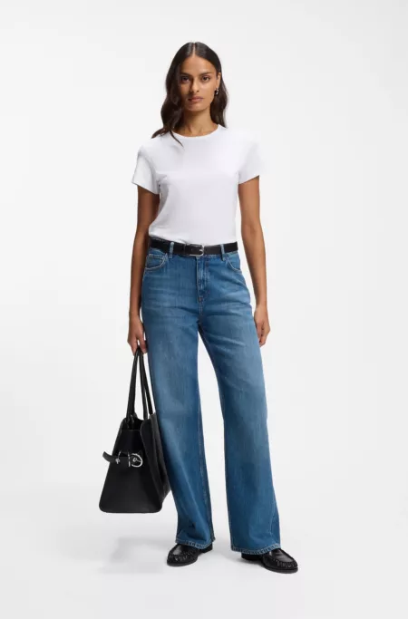 Slim-fit T-shirt in a cotton-silk blend with an embroidered logo