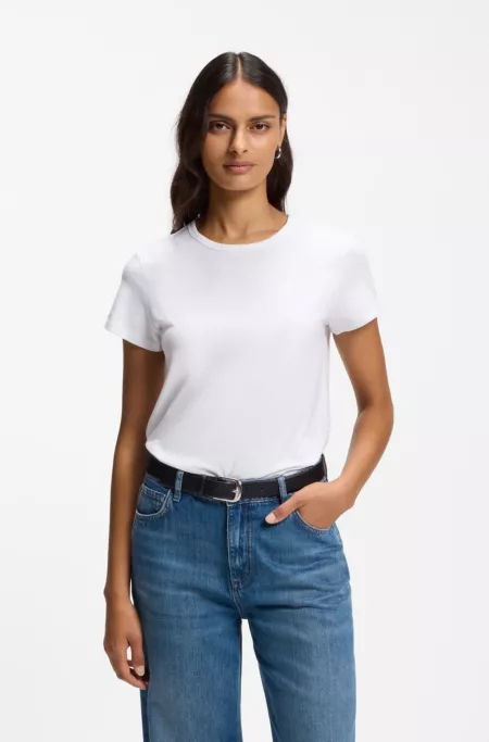 Slim-fit T-shirt in a cotton-silk blend with an embroidered logo