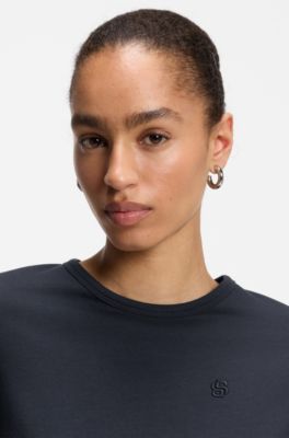 Slim-fit T-shirt in a cotton-silk blend with an embroidered logo, Dark Blue