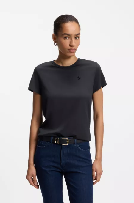 Slim-fit T-shirt in a cotton-silk blend with an embroidered logo