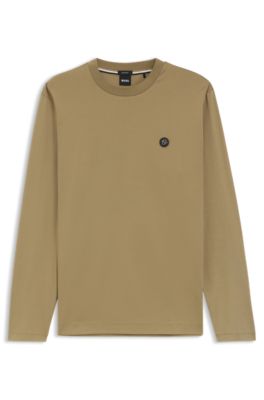 Mercerised-cotton T-shirt with Double B monogram, Khaki
