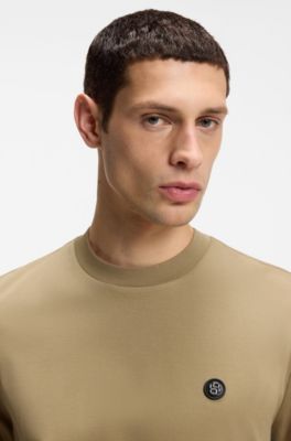 Mercerised-cotton T-shirt with Double B monogram, Khaki