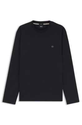 Mercerised-cotton T-shirt with Double B monogram, Dark Blue