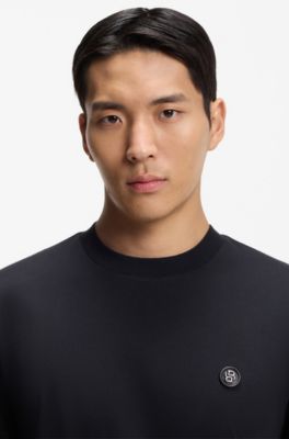 Mercerised-cotton T-shirt with Double B monogram, Dark Blue