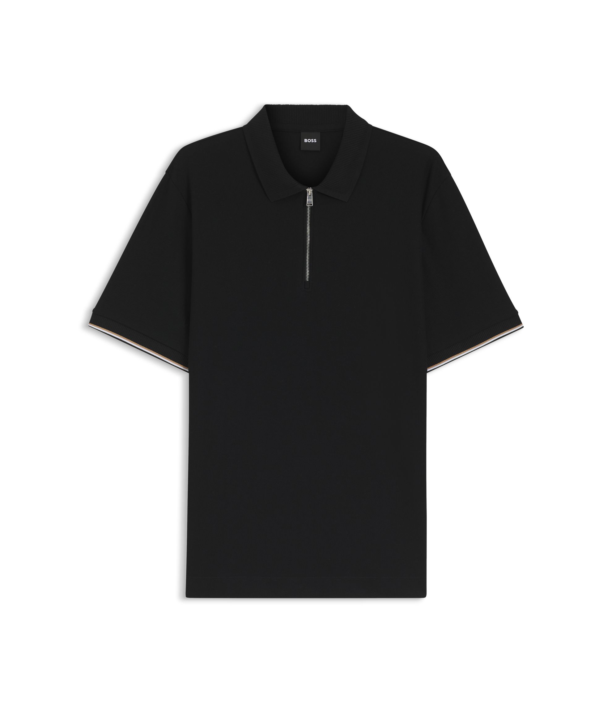 BOSS - Cotton-piqué polo shirt with zip neck - Black