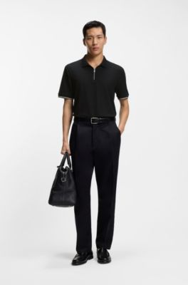 Cotton-piqu&eacute; polo shirt with zip neck, Black