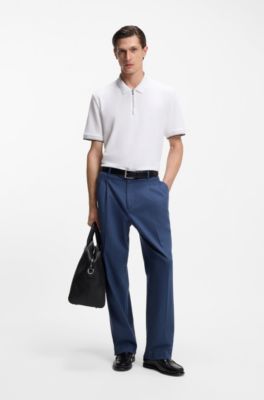 Cotton-piqu&eacute; polo shirt with zip neck, White