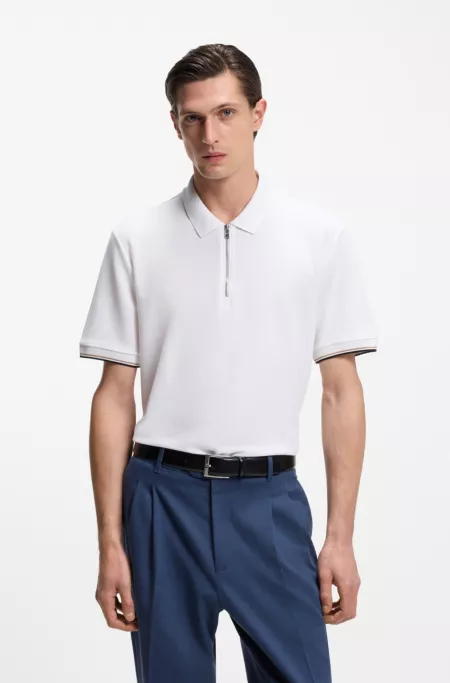 Cotton-piqué polo shirt with zip neck