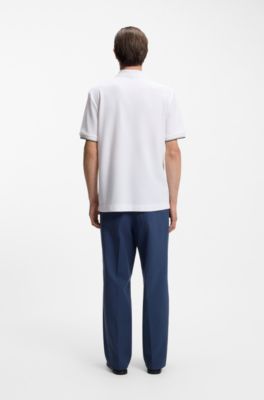 Cotton-piqu&eacute; polo shirt with zip neck, White