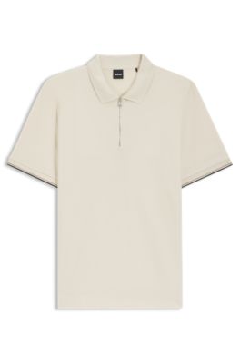 Polo de piqu&eacute; de algod&oacute;n con cuello con cremallera, Blanco