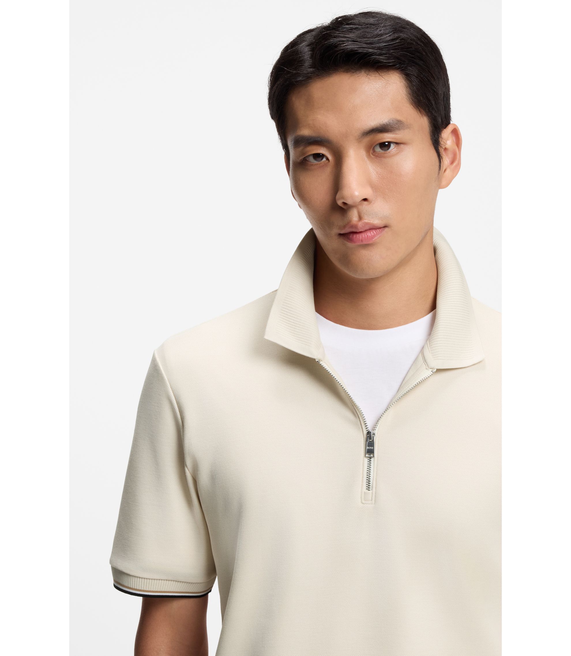 BOSS - Cotton-piqué polo shirt with zip neck - White