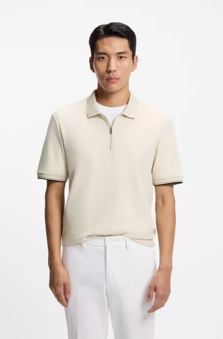 Cotton-piqué polo shirt with zip neck