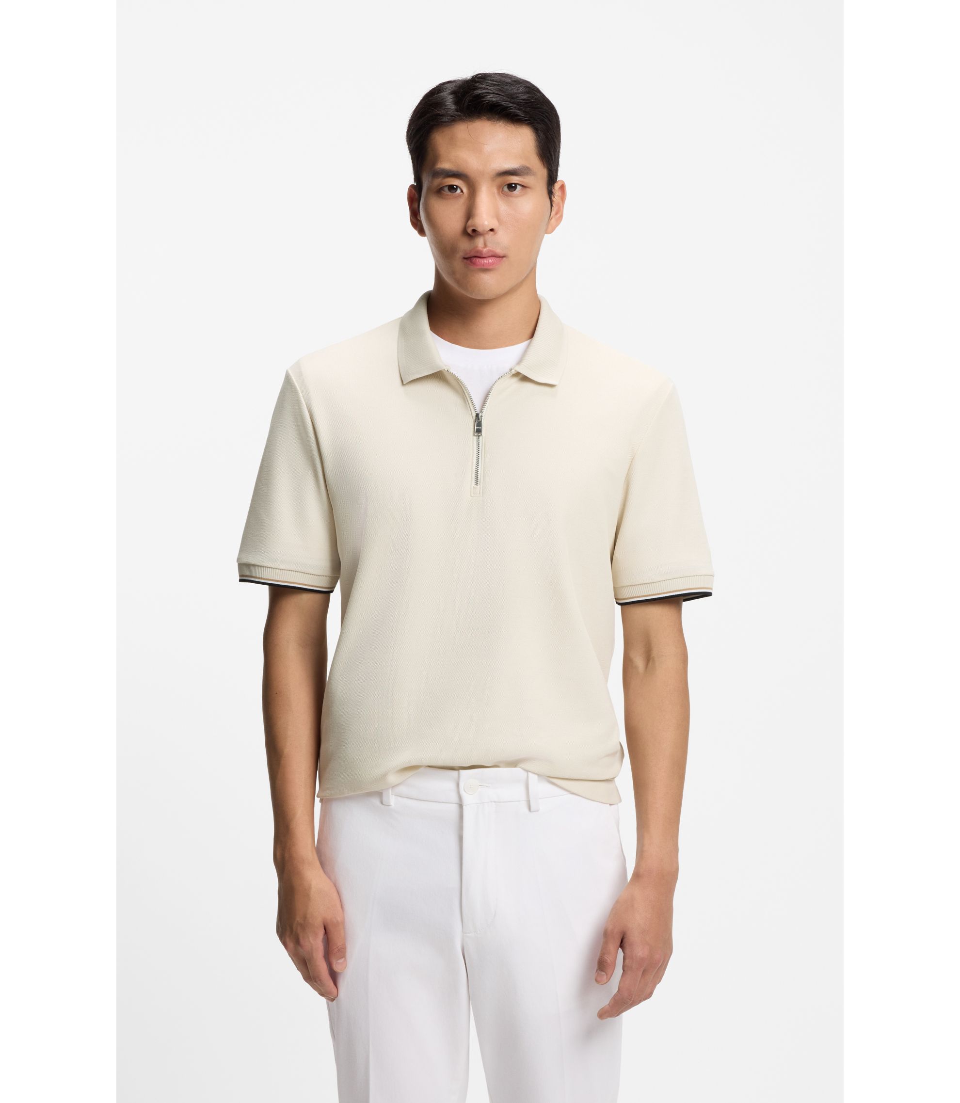 BOSS - Cotton-piqué polo shirt with zip neck - White