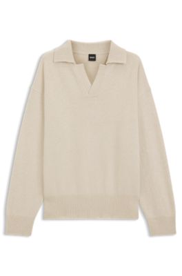 Pull en laine vierge &agrave; col Johnny, Blanc