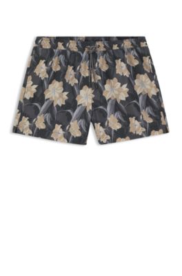 Logo-detail swim shorts with floral print, Black