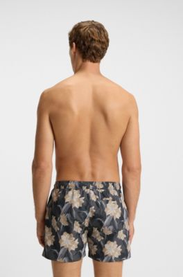 Logo-detail swim shorts with floral print, Black