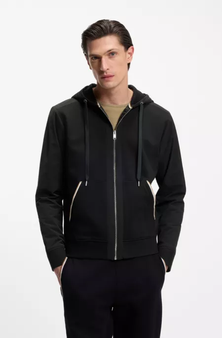 Cotton-terry zip-up hoodie with signature-stripe trims