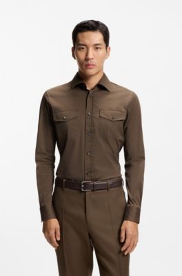 Chemise Slim en coton m&eacute;lang&eacute; italien, Chaux