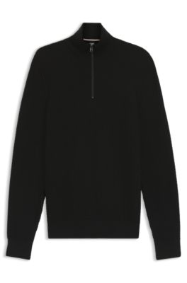 Quarter-zip sweater in cotton, Black