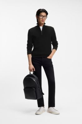 Jersey de algod&oacute;n con cremallera corta, Negro