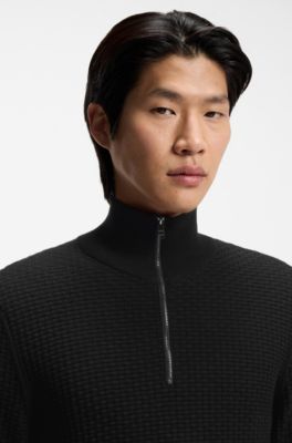 Quarter-zip sweater in cotton, Black