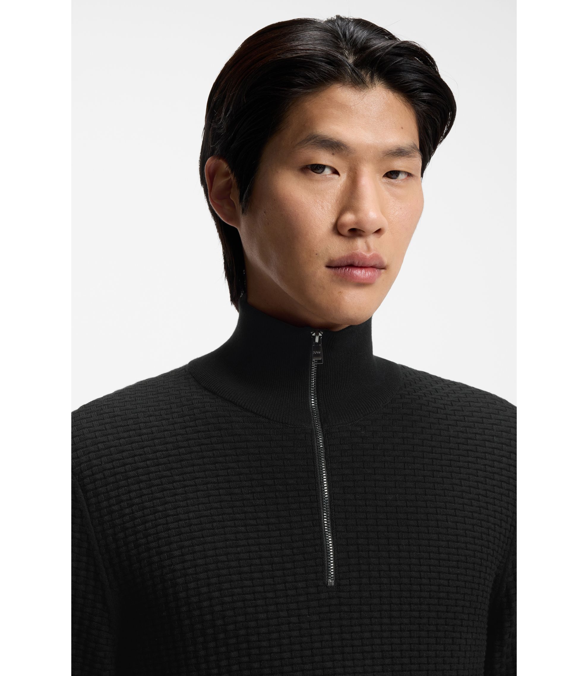 BOSS - Quarter-zip sweater in cotton - Black