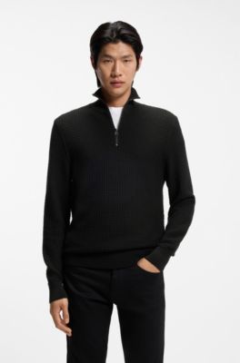 Jersey de algod&oacute;n con cremallera corta, Negro
