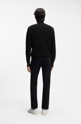 Quarter-zip sweater in cotton, Black