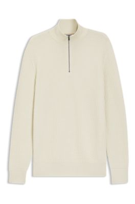 Jersey de algod&oacute;n con cremallera corta, Blanco