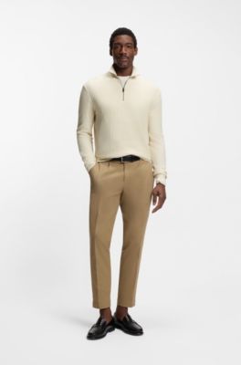 Jersey de algod&oacute;n con cremallera corta, Blanco