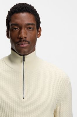 Jersey de algod&oacute;n con cremallera corta, Blanco
