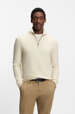 Jersey de algod&oacute;n con cremallera corta, Blanco