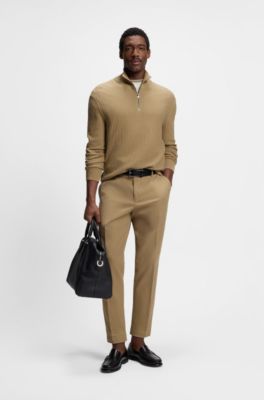 Quarter-zip sweater in cotton, Khaki