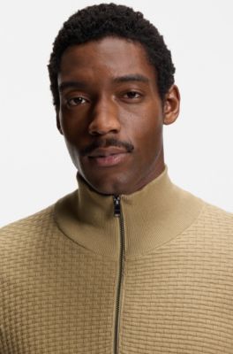 Quarter-zip sweater in cotton, Khaki