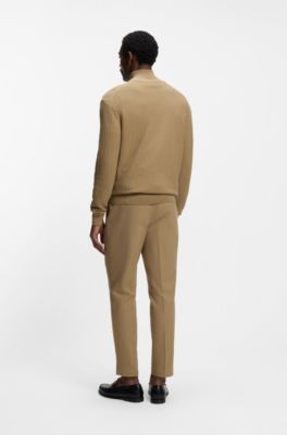 Quarter-zip sweater in cotton, Khaki