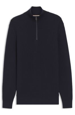 Quarter-zip sweater in cotton, Dark Blue