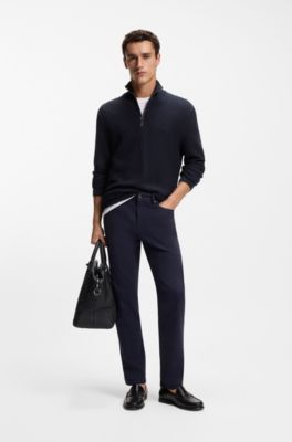 Quarter-zip sweater in cotton, Dark Blue