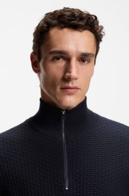 Jersey de algod&oacute;n con cremallera corta, Azul oscuro