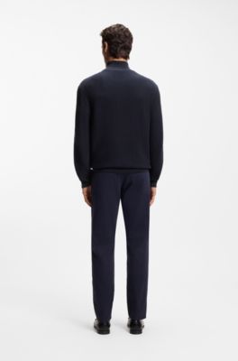 Quarter-zip sweater in cotton, Dark Blue