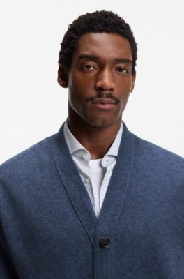 Virgin-wool cardigan in a relaxed fit, Light Blue