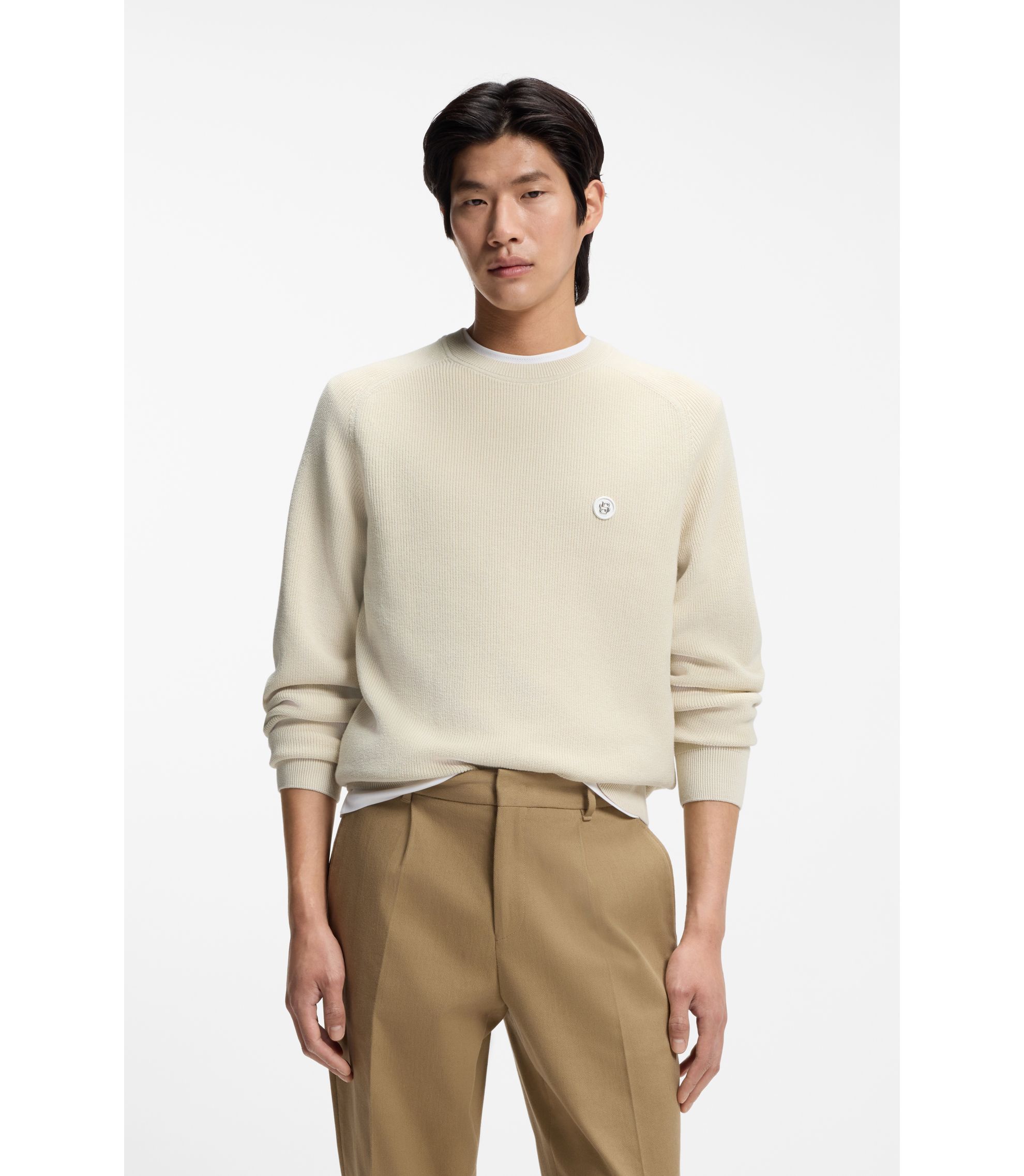 BOSS - Cotton sweater with Double B monogram - White
