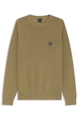 Cotton sweater with Double B monogram, Khaki