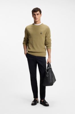 Cotton sweater with Double B monogram, Khaki