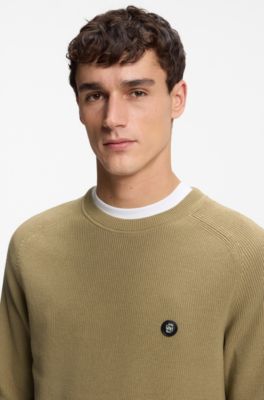 Cotton sweater with Double B monogram, Khaki