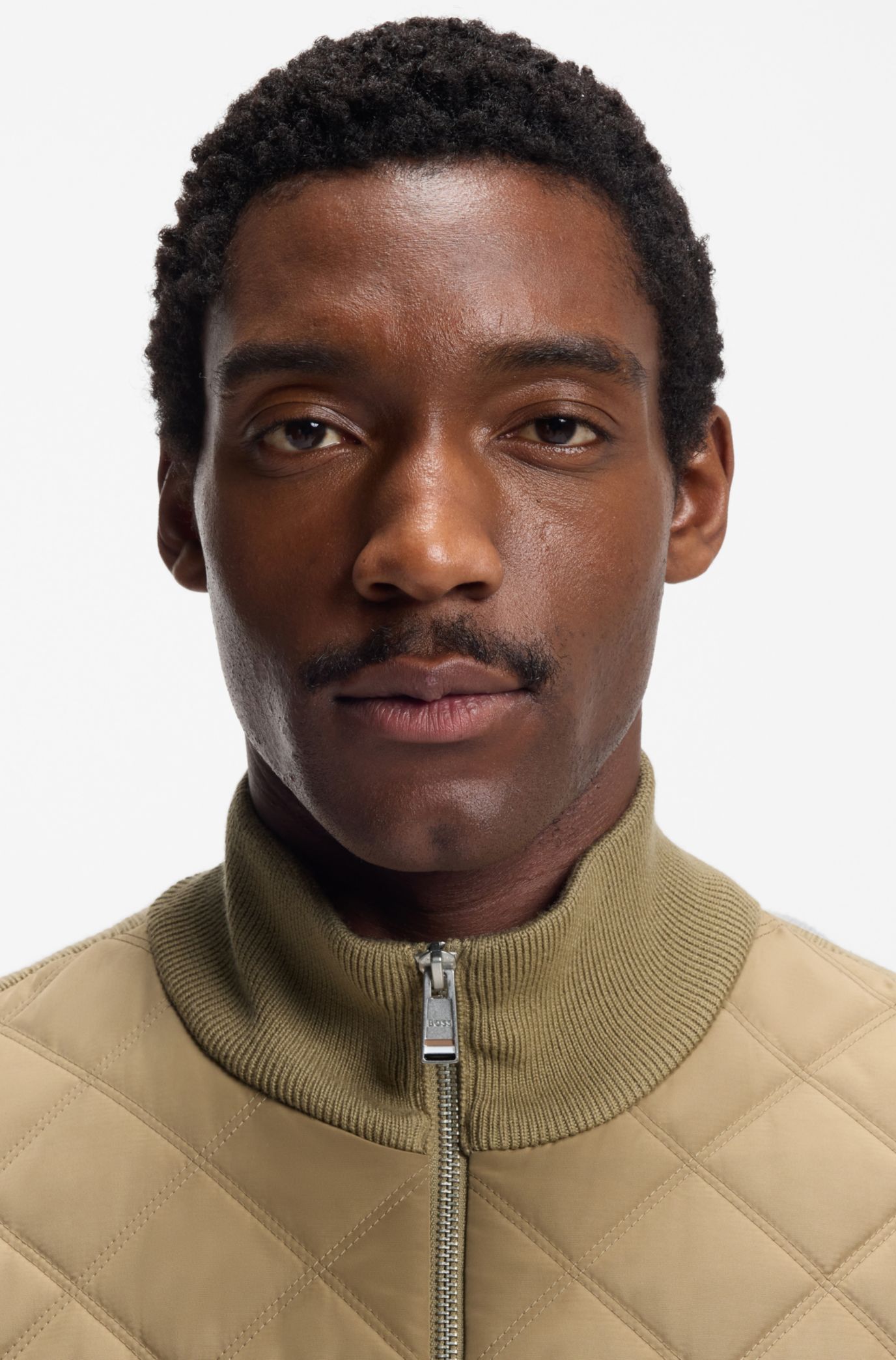 BOSS - Quilted-front jacket in knitted wool - Khaki