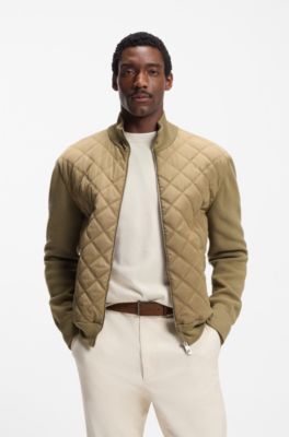 Veste en maille de laine avec devant matelass&eacute;, Kaki
