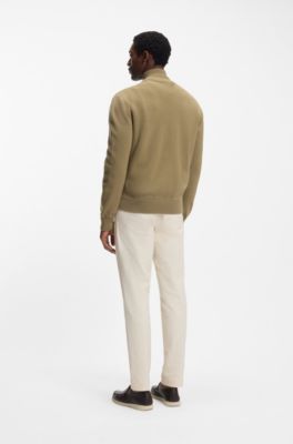 Quilted-front jacket in knitted wool, Khaki